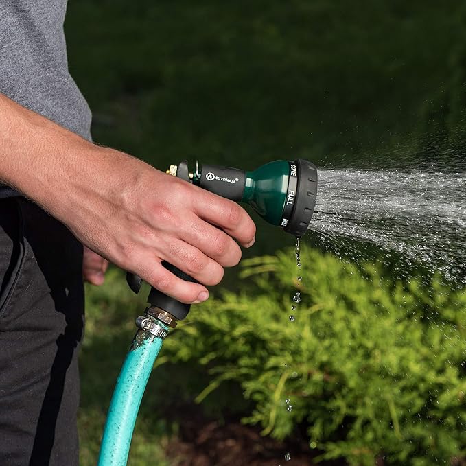 AUTOMAN-Garden-Hose-Nozzle, Metal Water Spray Nozzle with Heavy Duty 7 Adjustable Watering Patterns,Slip Resistant for Watering Plants,Lawn& Garden,Washing Cars,Cleaning,Showering Pets & Outdoor Fun.