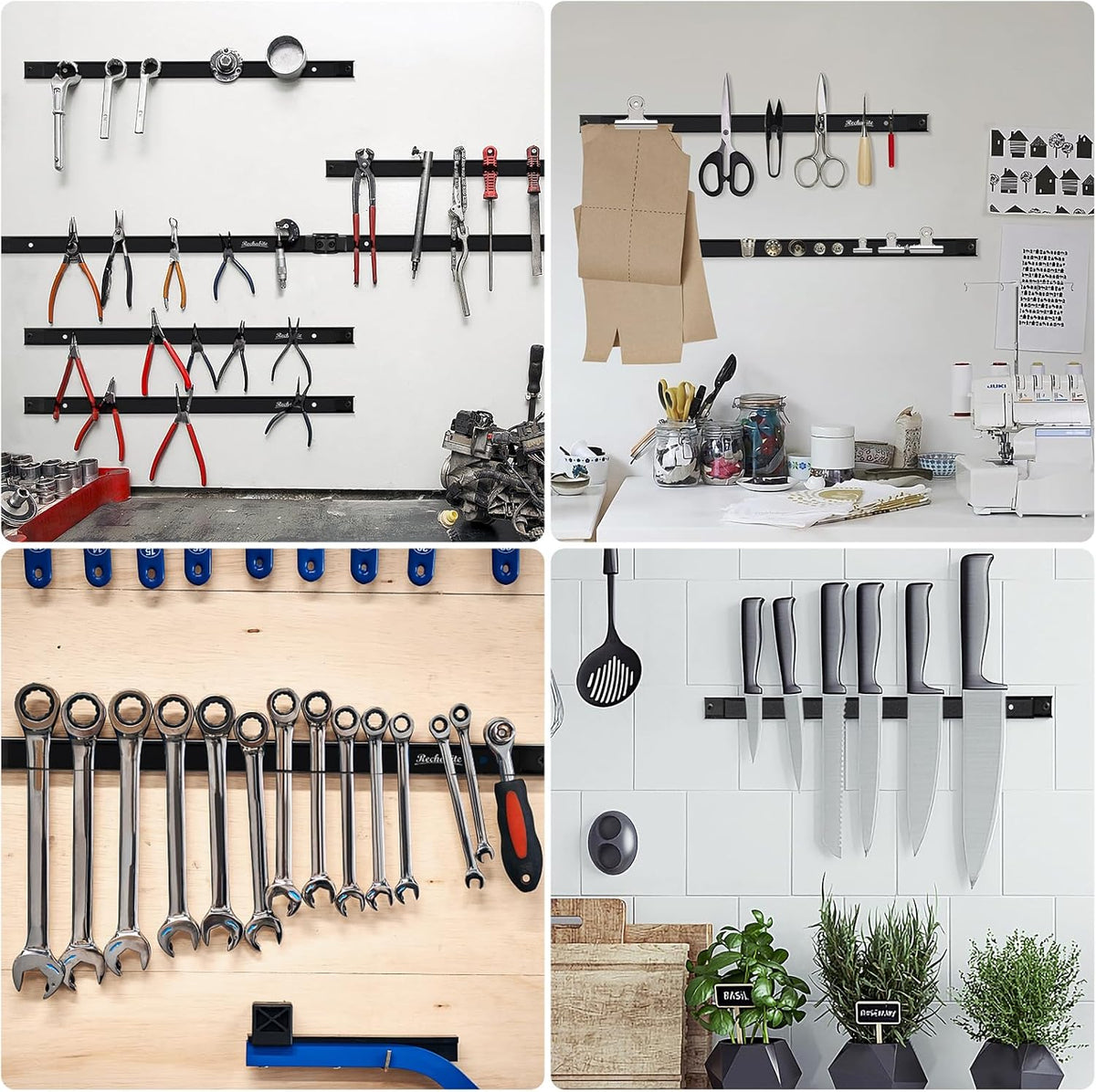 4 Pieces 18" Magnetic Tool Holder Strip, Black Magnet Bar, Metal Tool Organizer Rack for Garage Organization, Easy To Install in Workshop, Mounting Screws Included