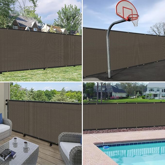 Windscreen4less Privacy Fence Screen Heavy Duty Windscreen Fencing Mesh Fabric Shade Net Cover with Brass Grommtes for Outdoor Wall Garden Yard Pool Deck, 8'x155' Brown