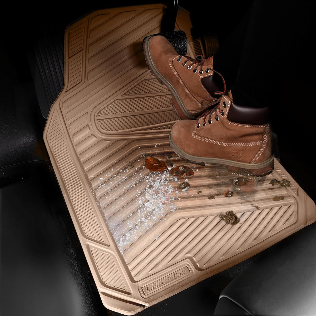 CAR PASS Rubber Car Mats,Car Floor Mats All Weather Car Mat Full Set 3 Piece Tan Waterproof Automotive Floor Mat Trim to Fit for Cars Sedan SUVs Small Trucks Heavy Duty Anti-Slip Easy Clean, All Beige