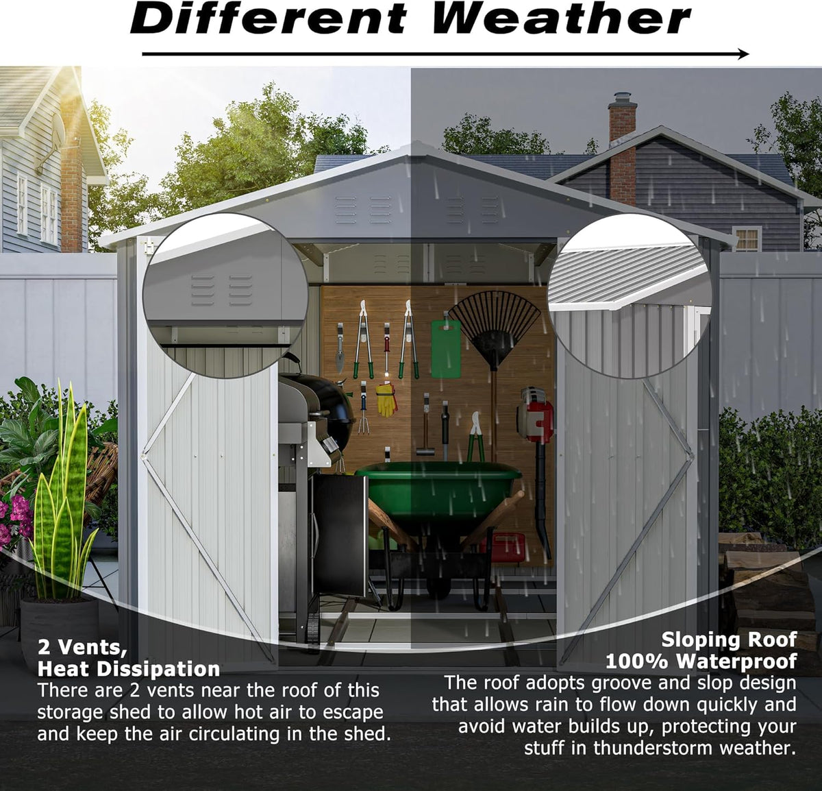 8×12 Ft Outdoor Storage Shed with Double Doors, Metal Shed with Frame Floor and Lockable Doors for Patio, Garden and Backyard