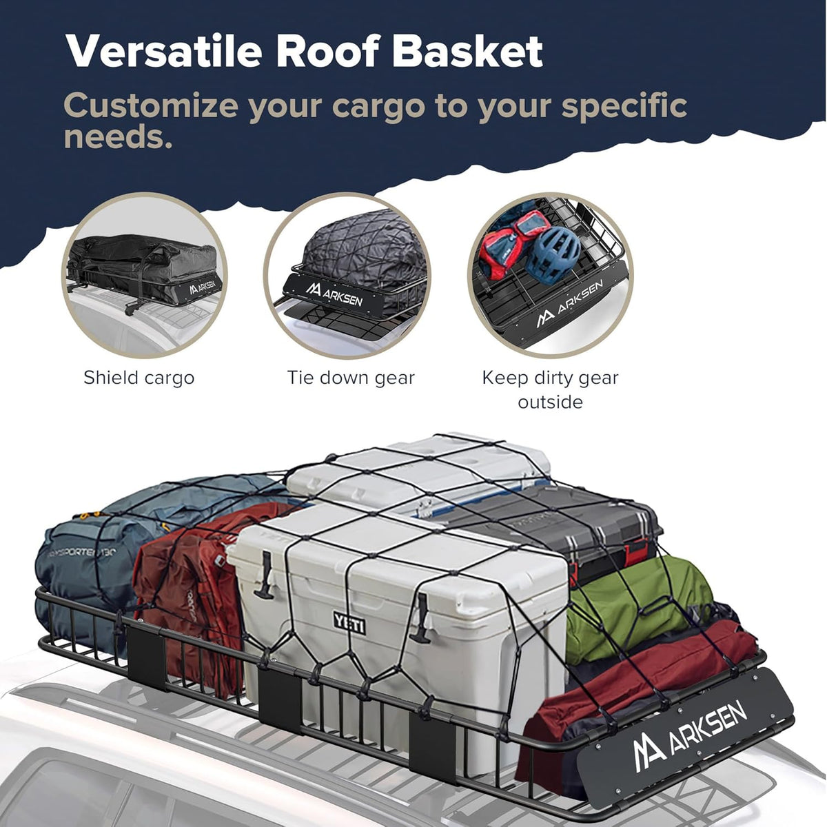 ARKSEN 84 x 39 x 6 Inch Universal 150LB Heavy Duty Roof Rack Cargo with Two Cargo Nets, Car Top Luggage Holder Carrier Basket with Extension for SUV, Truck, & Car Steel Construction