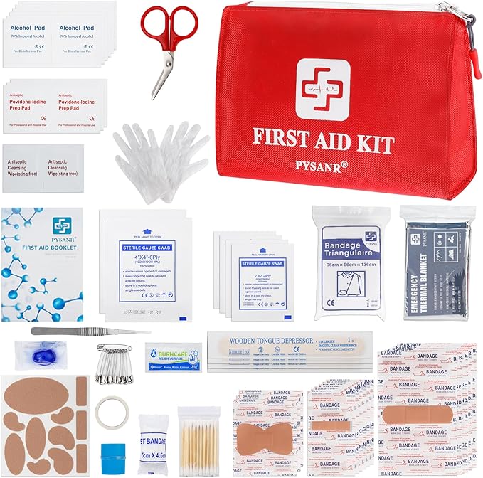 Small First Aid Kit, 150 Piece with Foil Blanket & Scissors, Mini First Aid Bag for Emergency, Home, Camping, Travel, Sports, Office, Outdoor, Car, School