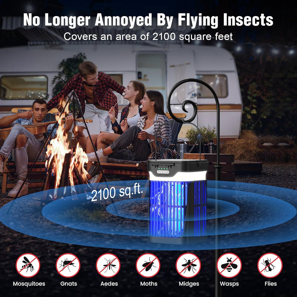 Solar Bug Zapper Outdoor and Indoor, Dual Folding Solar Panel with Auto Sensor Function, USB Rechargeable Cordless Fly Traps, 4200V Electric Mosquito Killer for Patio, Backyard, Garden, Camping
