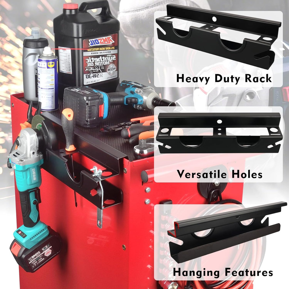 MUTUACTOR Power Tool Organizer,Heavy Duty 2 Bay Angle Grinder Stand Storage Rack,Quick Access Angle Grinder Rack,Anti-slip Power Tool Holder with Cord Hanger for Cutters Polishers Garage and Workspace