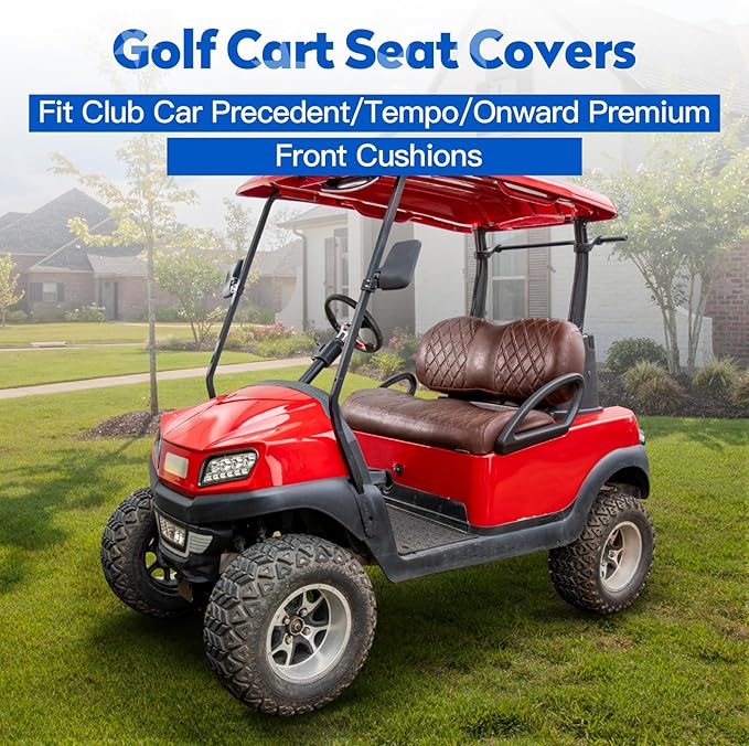 NOKINS Golf Cart Vinyl Diamond Seat Covers kit, Fit Club Car Precedent/Tempo/Onward Premium Front Seat Cushion, Soft/Scratch-Resistant/No Stapler Needed