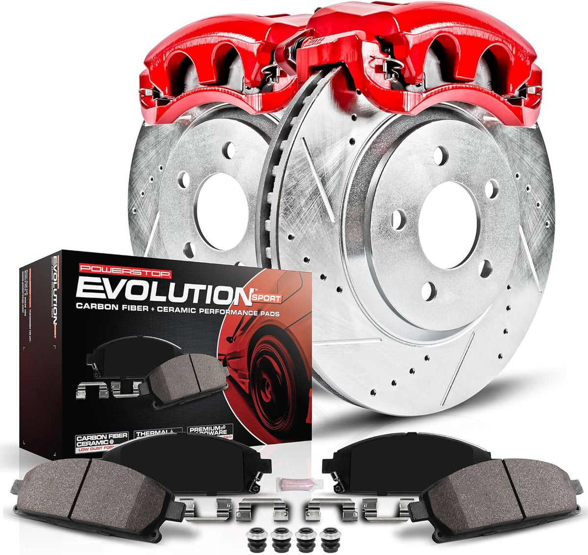 Power Stop KC3090 Z23 Evolution Sport Brake Kit with Powder Coated Calipers Brake Pads, Drilled and Slotted Rotors For 2007 2008 2009 2010 2011 2012 2013 2014 2015 2016 2017 Jeep Wrangler