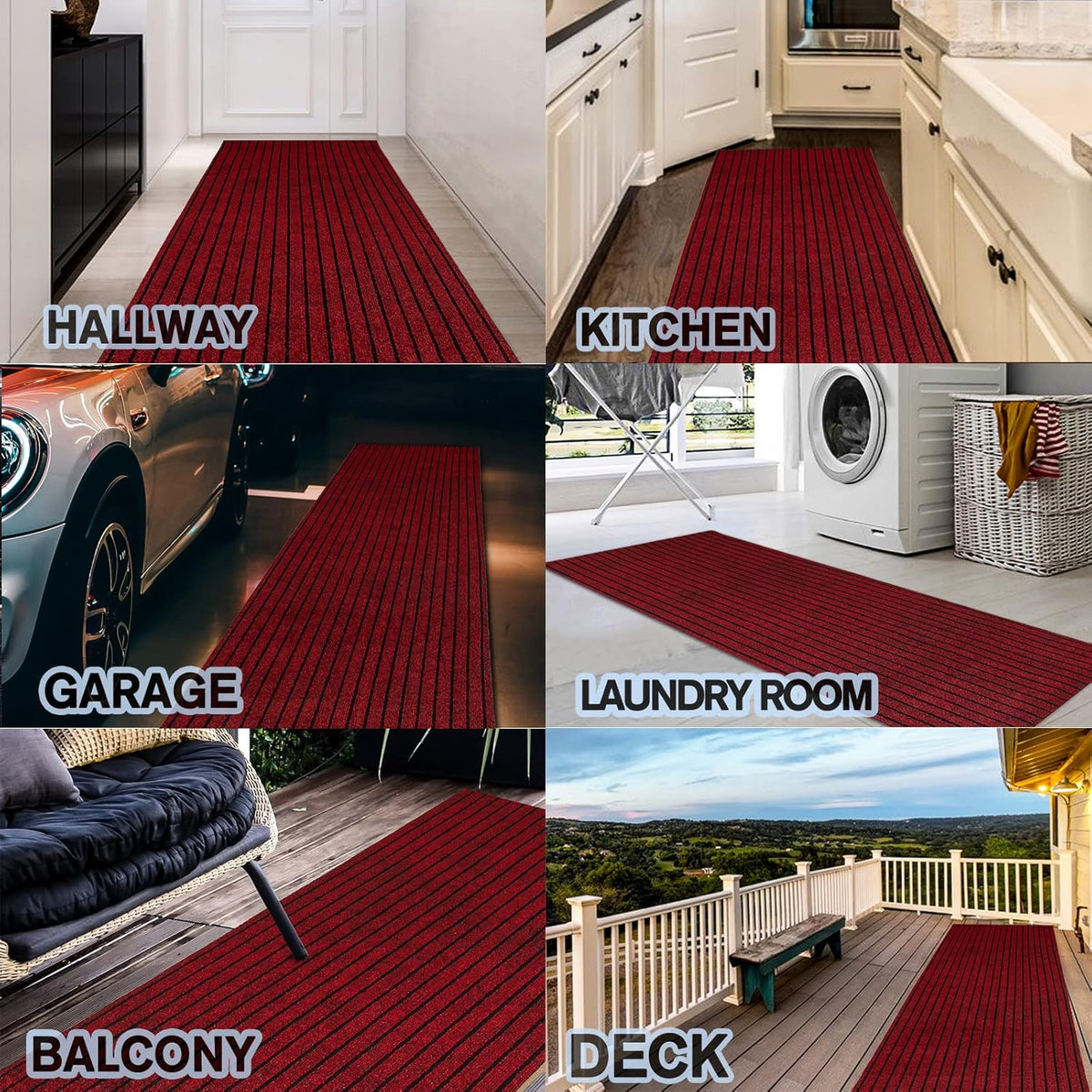 Custom Size Backed Non-Slip Area Rugs Runner, Easy Clean, Waterproof Runner Rugs for Hallway Entryway, Kitchen, Laundry, 4FT x 54FT, Red Stripe