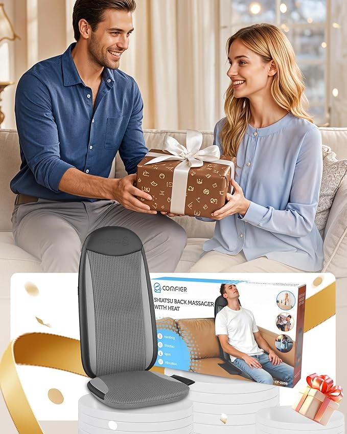 COMFIER Shiatsu Back Massager with Heat, Kneading & Vibration,Massage Chair Pad for Back Relief deep,Chair Massager for,Hip,Heated seat Cushion,Home Office,Gifts for Women Men,Dad,Mom