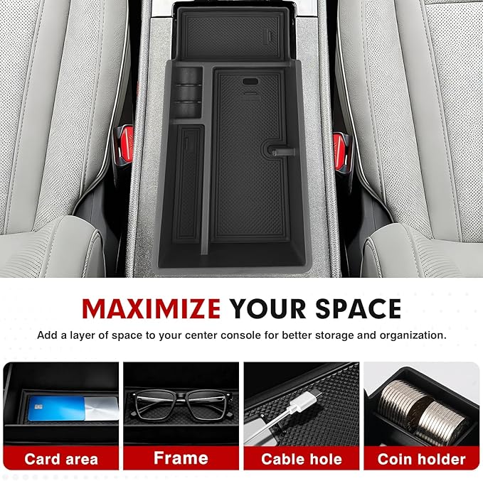 Autorder Center Console Organizer for 2024-2026 Chevrolet Blazer EV Accessories Armrest Storage Box Secondary Insert Tray with Anti-Slip Mat