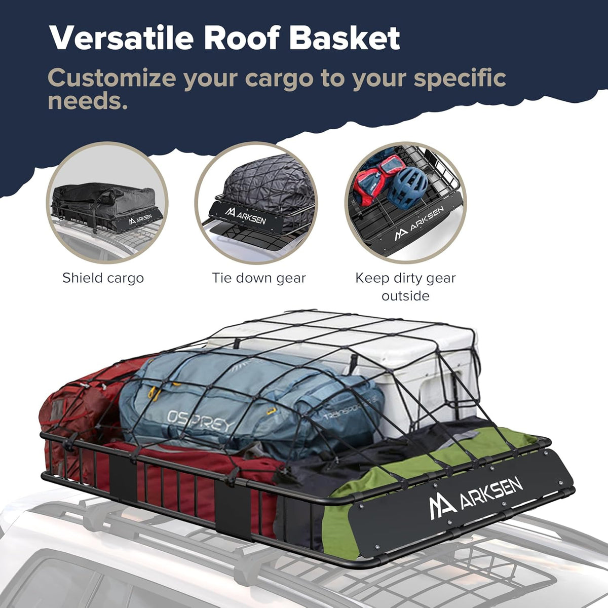 ARKSEN 64 x 50 x 6 Inch Universal Extra Wide 150LB Heavy Duty Roof Rack Cargo with Extension Car Top Luggage Holder Carrier Basket for SUV, Truck, & Car Steel Construction