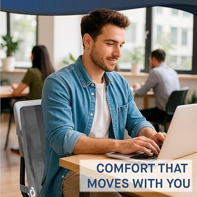 Samsonite Ergonomic Lumbar Support Pillow for Office Chair and Car Seat - Memory Foam Back Support Lumbar Pillow, Premium Cushion Chair Support for Lower Back Pain Relief and Versatile Use (Gray)