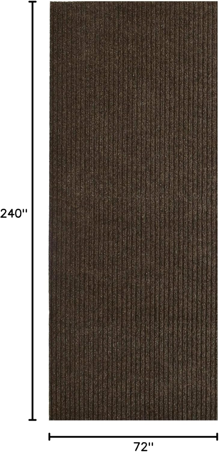 iCustomRug Spartan Weather Warrior Indoor/Outdoor Utility Ribbed Carpet Runner with Non-Slip Thermoplastic Rubber Backing, 6ft X 20ft in Brown