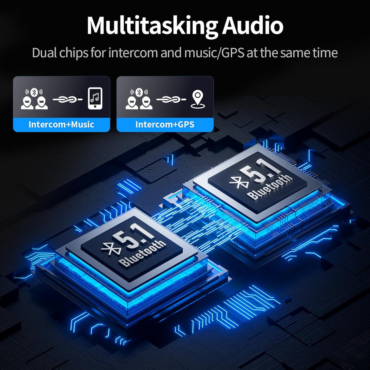 Motorcycle Helmet Bluetooth Headset, 10 Way 2KM Helmet Communication System, Multitasking Audio Motorcycle Intercom, 2 Mics&40mm Speaker, 2 Pack