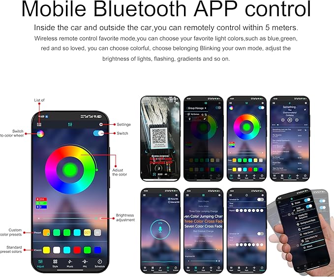 RGB Car Footwell Ambient Lighting Kit 16.7 Millions Colors Sound Active Music Sync APP Control DC Line Car Interior Multicolored Footwell Atmosphere Light DC 12V