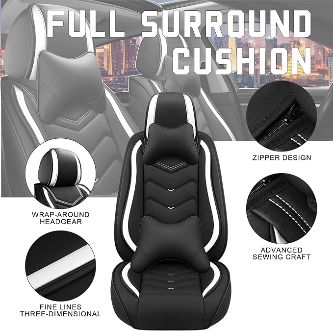 CTDS Car Seat Covers for Nissan Pathfinder 2000-2026, Stylish Sport Seat Cover, Premium Nappa Leather Car Seat Cover. Automobile Seat Covers Sets.(Luxury 2 Seats/Black White)