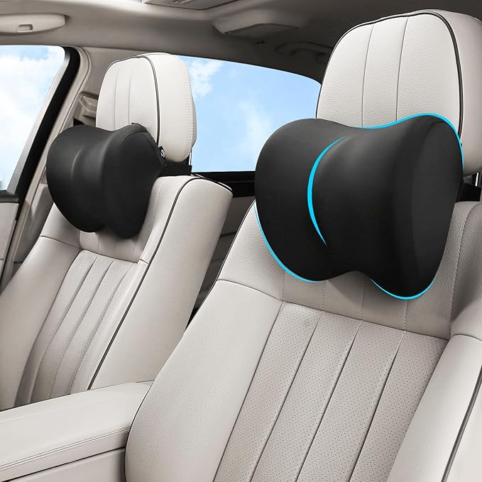 2-Pack Car Neck Pillow with Height-Adjustable,Car Headrest Pillow for Neck Support Relieves Driving Fatigue, Soft Memory Form and Ergonomic Design Fits Most Car Seats(Matte Black)