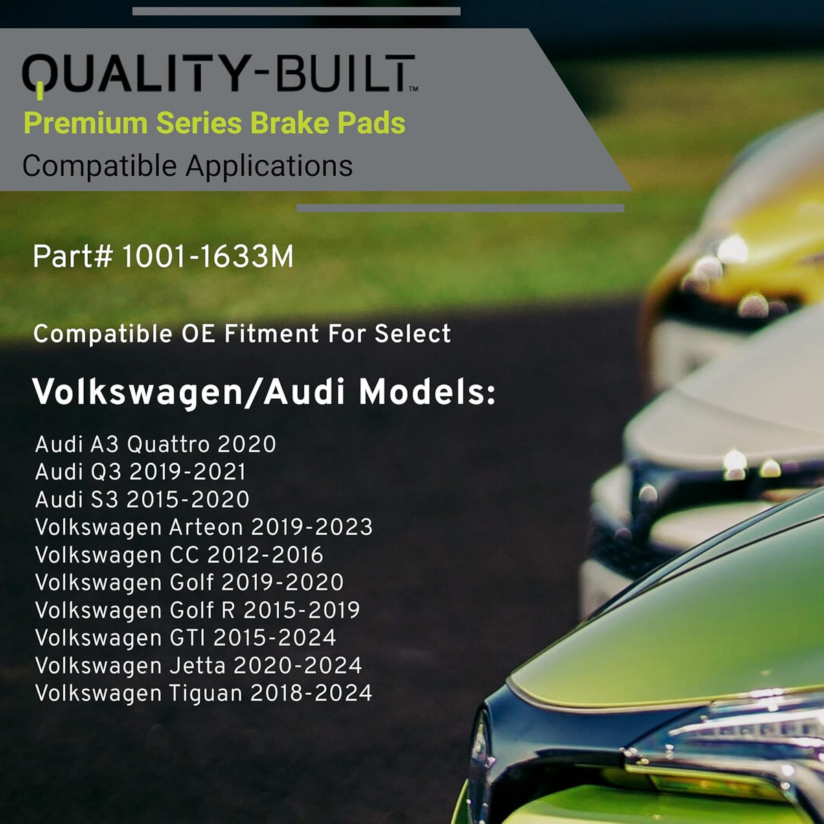 Premium Semi-Metallic Front Brake Pads (1001-1633M) Compatible with 2012-2024 Audi/Volkswagen (A3 Quattro/Arteon/CC/Golf/Golf R/GTI/Jetta/Q3/S3/Tiguan)