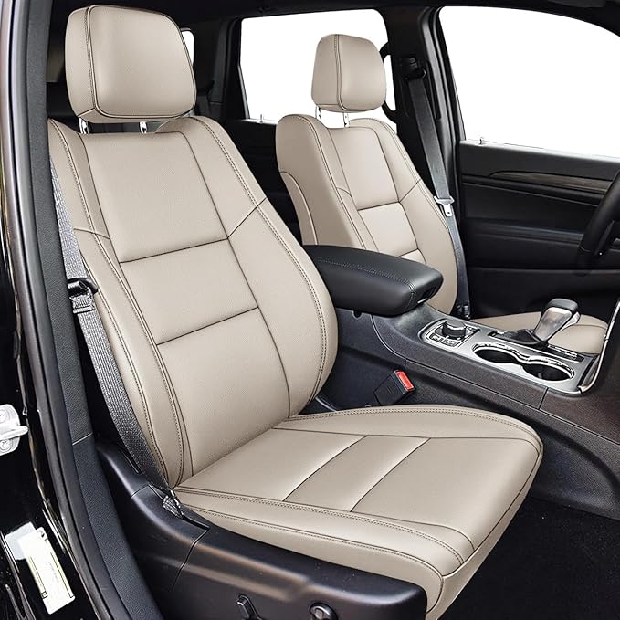 AOMSAZTO Seat Covers for Jeep Grand Cherokee 2011 2012 2013 2014 2015 2016 2017 2018 2019 2020 2021 Custom Fit Waterproof Durable Scratch Resistant Car Seat Protectors (Beige)
