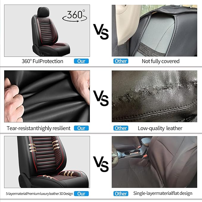 Fit Accord Car Seat Covers for Honda Accord 2003-2024 2025 2026 - Upgraded Premium Waterproof & Breathable Leather, Airbag Compatible, All-Weather Seat Cushion Protector (Full Set, Black+Red)