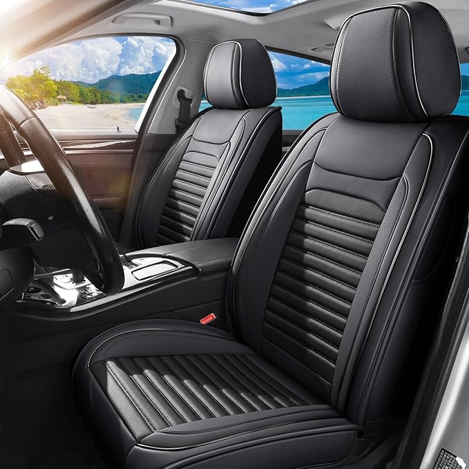 Car Seat Covers Full Set Fit for Toyota RAV4 Hybrid 2016-2026, Premium Faux Leather Car Seat Protector,Breathable Anti-Slip Full Wrapping Edge Seat Covers(Black,Full Set)