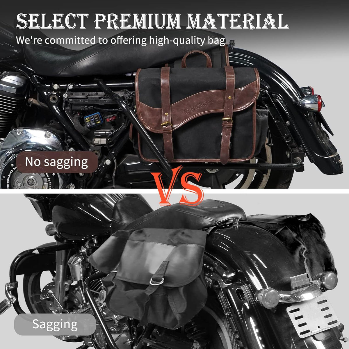 NICECNC Motorcycle Saddle Bags, Vintage Oil Waxed Canvas Saddlebags Motorcycle Panniers Side Throw Over Saddle Bags Compatible with Harley Honda Suzuki Yamaha Adventure Street Glide Brown