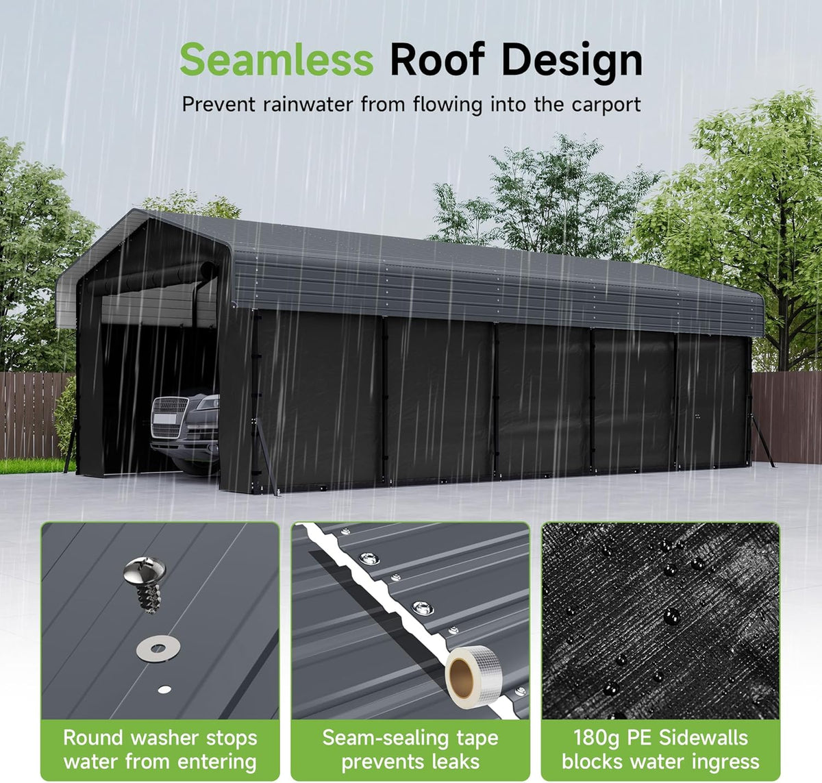 Real Relax 13' x 26' Heavy Duty Metal Carport, Outdoor Garage Car Shelter Shade with Removable Sidewalls, Extra Long Heavier Metal Frame for SUV Trucks and Boats, Gray