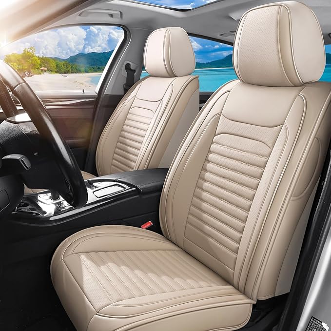 Car Seat Covers Full Set Fit for Toyota Camry 2001-2026, Premium Faux Leather Car Seat Protector,Breathable Anti-Slip Full Wrapping Edge Seat Covers(Beige,Full Set)