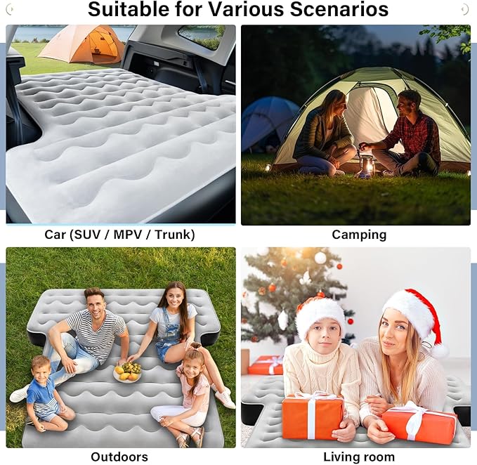 Coverado Car Air Mattress, SUV Air Mattress with Built in Wireless Pump, Comfort Flocking Travel Bed, 5-inch Height SUV Mattress Car Bed Camping, Universal Air Mattress for SUVs, Supports 660lbs