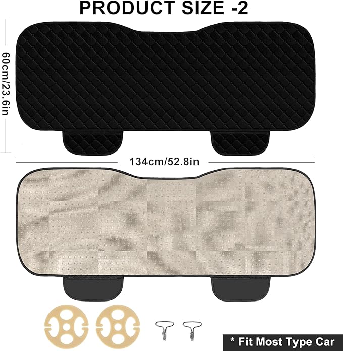 surpassme Comfortable Car Seat Covers Universal Back/Brench Seat Coves for Car Accessories with Storage Pockets, Padded Car Interior Covers for Automotive, SUV, Truck, and Van(Black)