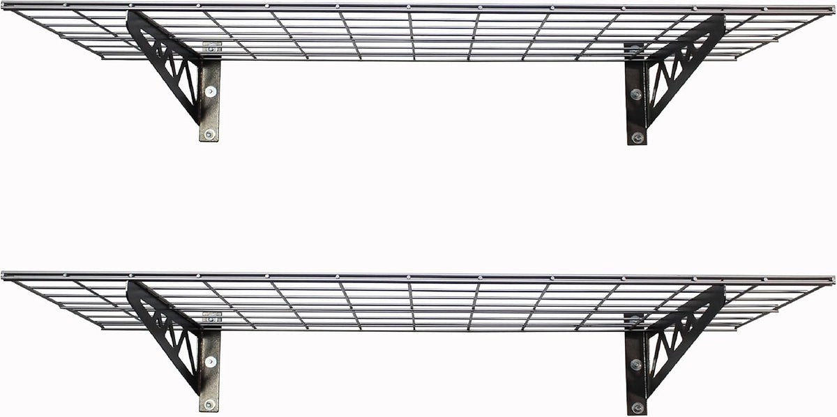 SafeRacks Garage Wall Shelves - 2-Pack 24"x48" Mountable Shelving Units for The Garage, Pantry or Utility Closet, Heavy Duty Steel Shelf with Bike Accessory Hooks, 500lb Capacity, Color: Hammertone