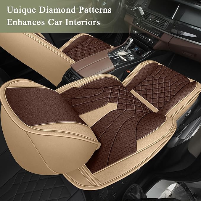 Breathable Car Seat Covers for Toyota Venza 2009-2021, Front Seats, Perforated Leather, Seat Protector, Interior Trim for Toyota Venza Accessories (Beige&Brown)