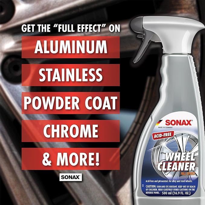 SONAX Full Effect Wheel Cleaner 230500 | Heavy-Duty Brake Dust Remover for All Wheels | Safe on Painted, Alloy, Chrome & Stainless Steel | pH Neutral, Acid-Free, with Color-Changing Action | 5 Liter