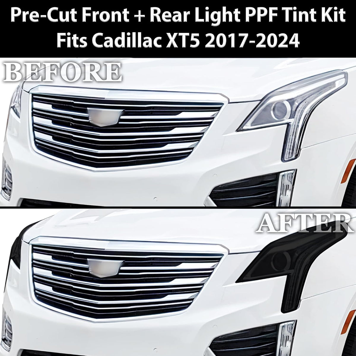 BOGAR TECH DESIGNS Full Headlight Taillight Tint Kit Compatible with Cadillac XT5 2017-2025, Dark Smoke