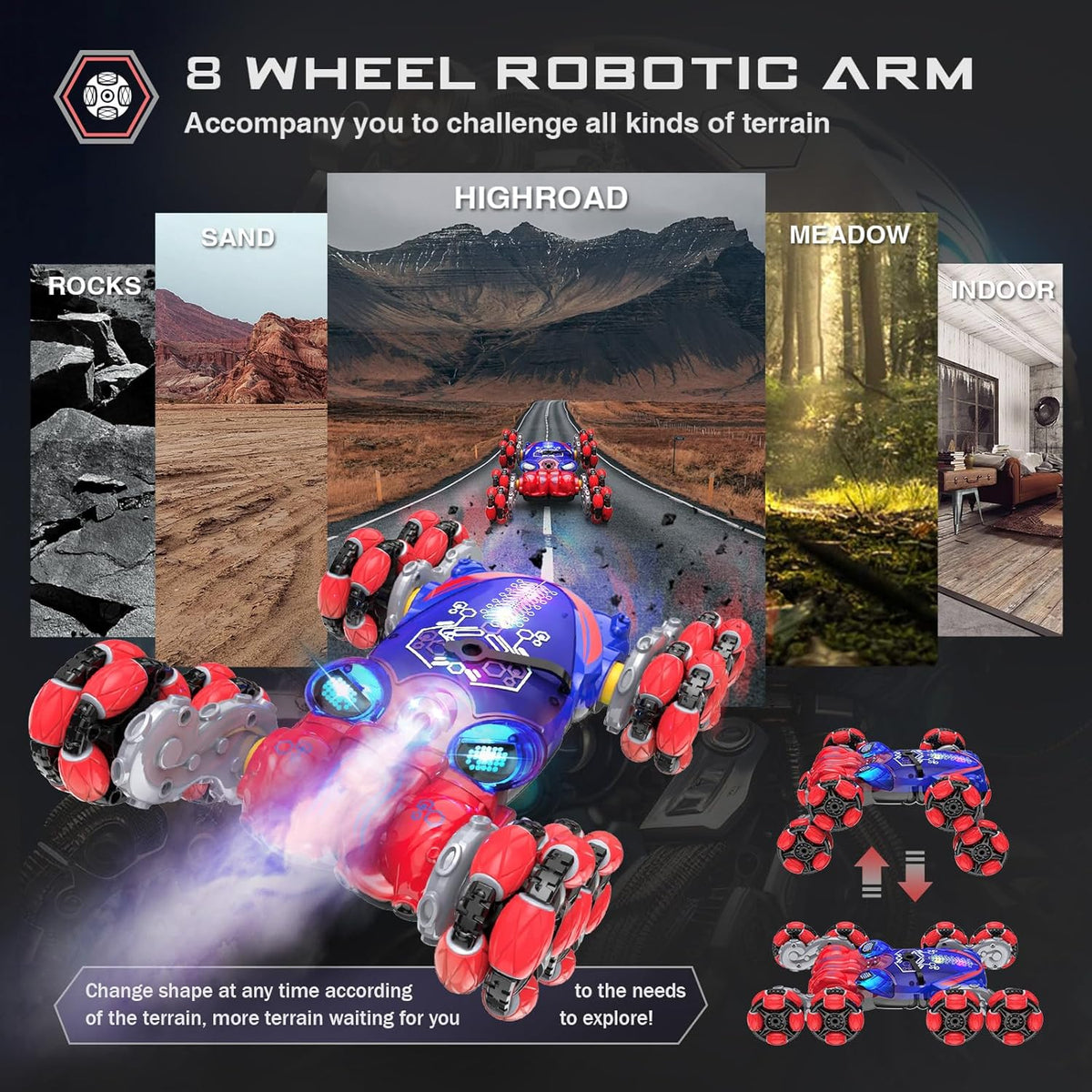 Remote Control Car, 8WD Gesture Sensing RC Car, 2.4GHz RC Stunt Cars Boys Toys with Spray & Light, Hand Controlled Toys Gift for Kids Boys Age 8 9 10 11 12 Year Old