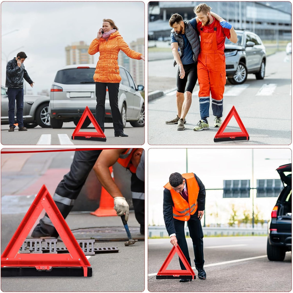Kanayu Warning Triangle DOT Approved Foldable Emergency Safety Triangles Reflective Road Safety Triangle with Carrying Case Heavy Base Roadside Safety Warning Sign for Car Truck(12 Pcs)