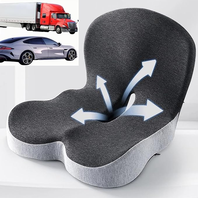 Memory Foam Truck Seat Cushion for Truck Driver Ergonomic Driver Seat Cushion with Lumbar Support & Sciatica Relief, Ideal Car Seat Cushions for Driving & Semi Truck & Office Chair