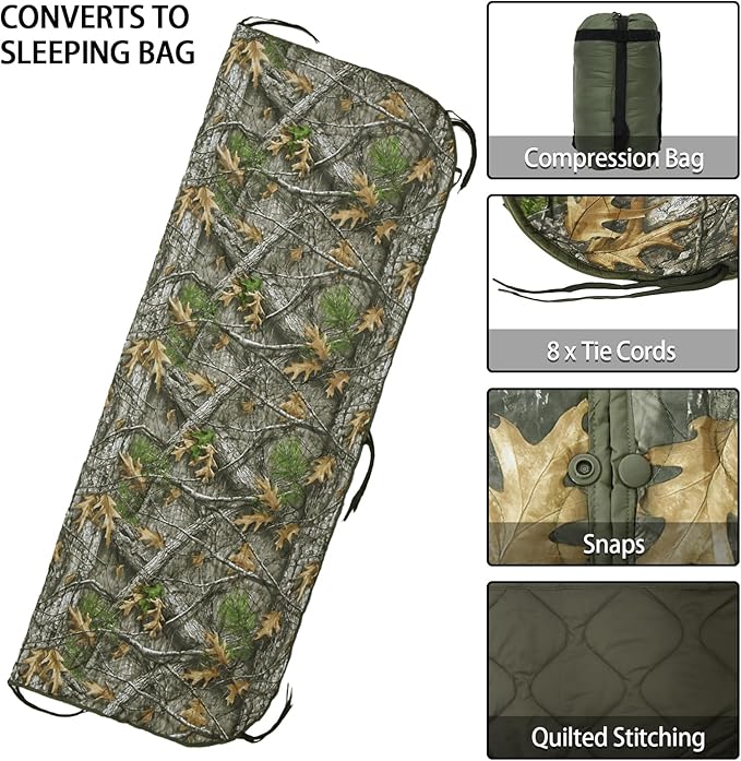 Military Poncho Liner 60”x 79” Camping Blanket Insulation Compact Waterproof for Travel Stadium Outdoor Camping