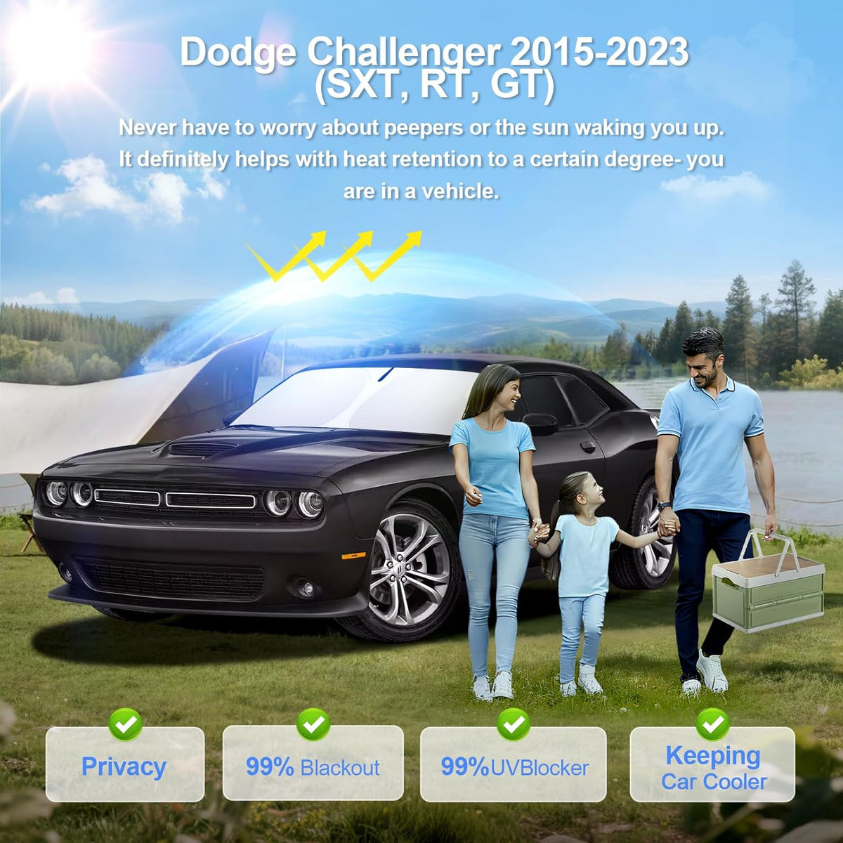 6pcs Car Window Shades for Dodge Challenger 2015-2023 (SXT, RT, GT) Accessories,Windshield Side Rear Full Sunshade,Sun Visor UV Blocking, Privacy Protection and Blackout for Camping Outdoor