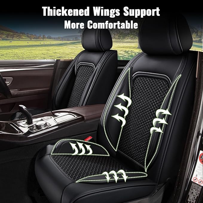 Car Seat Covers Full Set for Mazda 6 2010-2021 Mazda6: Breathable Cool Ice Silk Leather Seat Covers (Black)