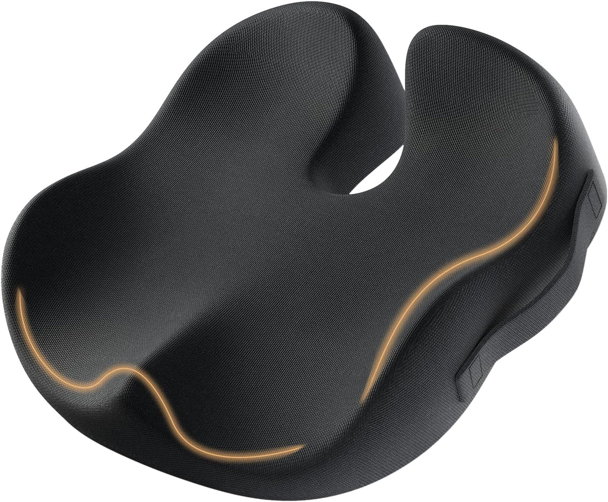 ProtoArc Seat Cushion, Office Chair Cushion for Sciatica, Coccyx Cushion, Ergonomic Memory Foam Seat Cushion for Car, Home, Pressure Relief Pad for Hip, Tailbone, All Day Comfort - Black