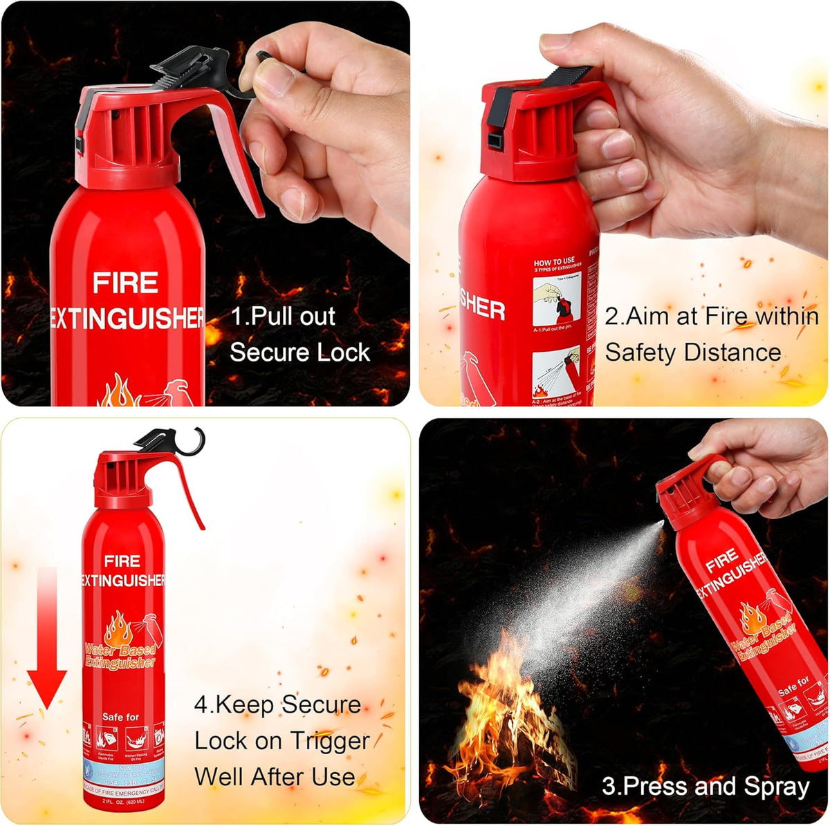 Fire Extinguisher for Home, Car, Kitchen, Vehicle, Boat, Garage, Portable A, B, C, K Class Fire Extinguishers with Mount, Emergency Survival Extinguisher, Easy Access, Versatile Fire Protection