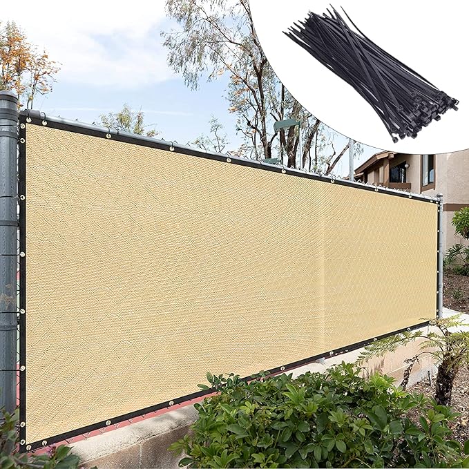 Royal Shade Custom Size 6' x 167' Beige Fence Privacy Screen Windscreen Cover Netting Mesh Fabric Cloth - Cable Zip Ties Included (We Make Custom Size)