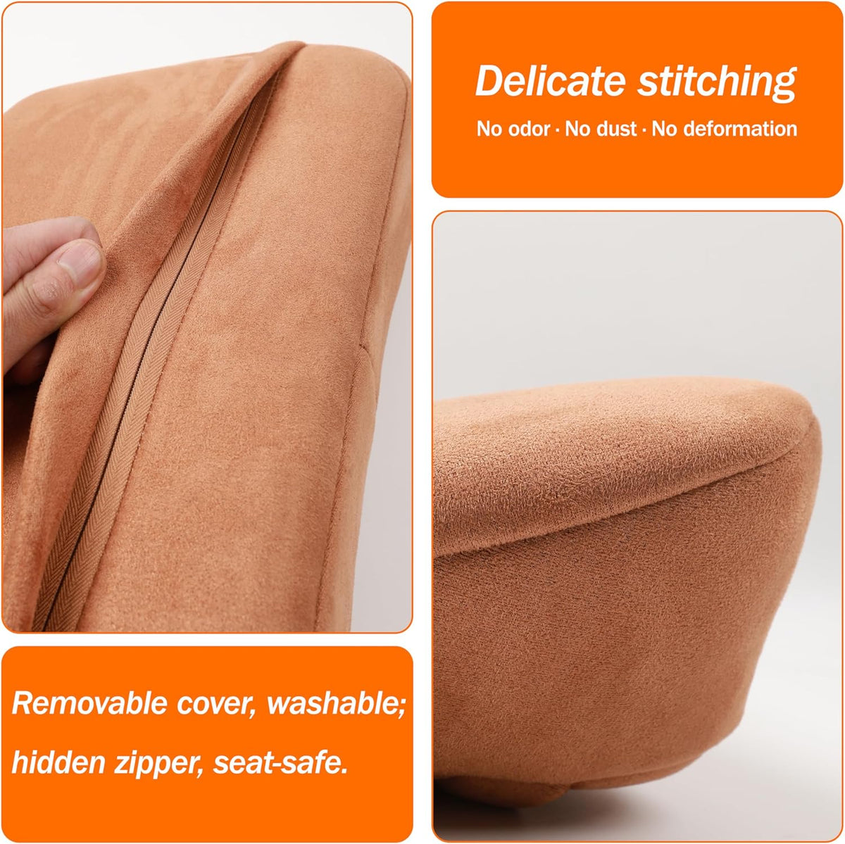 1P Lumbar Support Pillow,15.5x8.7 Memory Foam,Superfiber Suede,Drive car Back Pillows,seat,Office,Rest,Improve Posture(Orange-Brown)