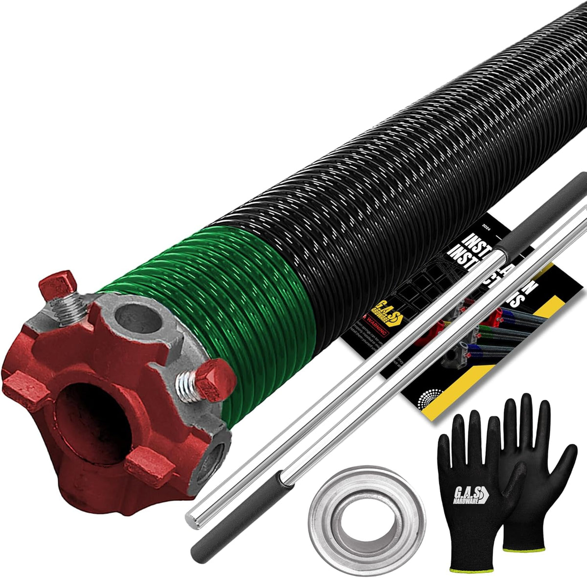 Garage Door Torsion Spring 243x2x32 Torsion Springs for Left Side of Garage Door with 1" Steel Bearing, Gloves, and Winding Bars Precision E-Coating 5-Year Warranty Minimum 30,000 Cycles (Red Cone)