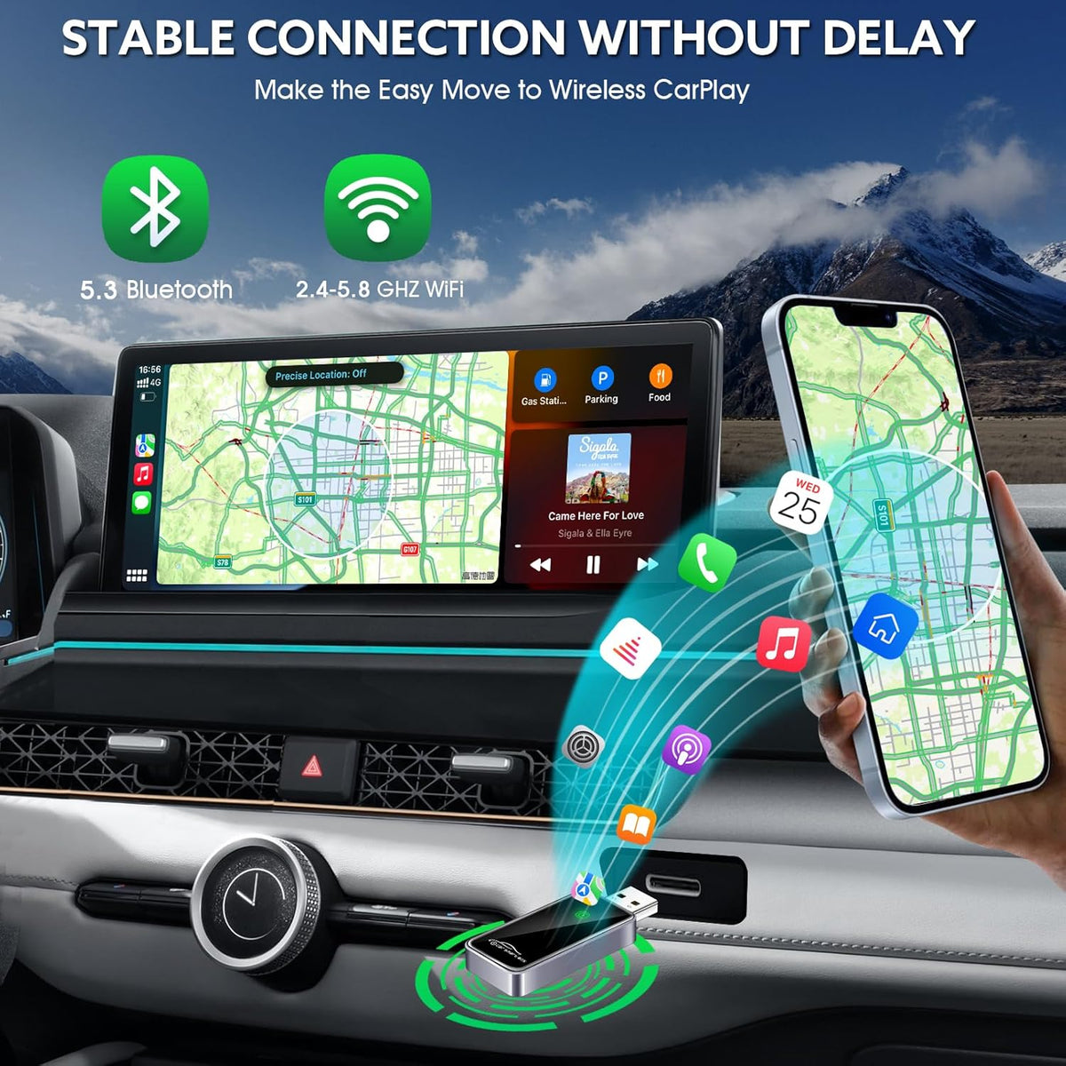 Wireless CarPlay Adapter for iPhone – Converts Wired to Wireless CarPlay Dongle, Mini Plug & Play USB & USB-C/Type-C, Seamless Fast Connection, No Latency, Quick Setup & Auto-Connect Apple iOS 10+