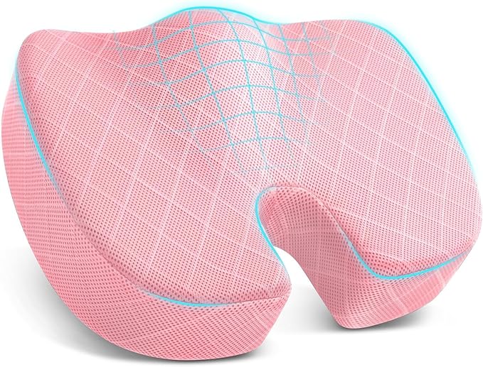 TushGuard Office/Car Seat Cushion, Non-Slip Sciatica & Back Coccyx Tailbone Pain Relief Chair Pad, Memory Foam Butt Pillow for Computer Desk, Wheelchair, Driving (Pink)