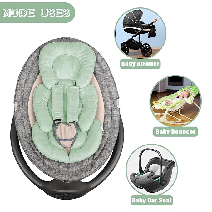 GFU Infant Car Seat Insert Head and Body Support, Reversible Newborn Insert for Carseat with Strap Pads, Soft Stroller Cushion Pillow Insert for Boys and Girls, Fits for Stroller, Swing, Green