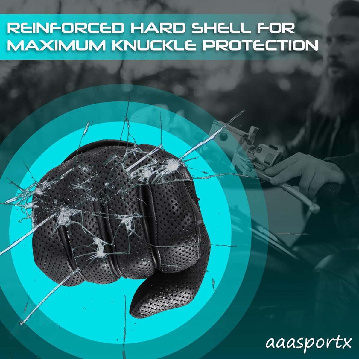 aasportx Motorcycle Gloves - Men's Leather Motorbike Gloves with Touchscreen Function - Non-Slip Pads for Men & Women