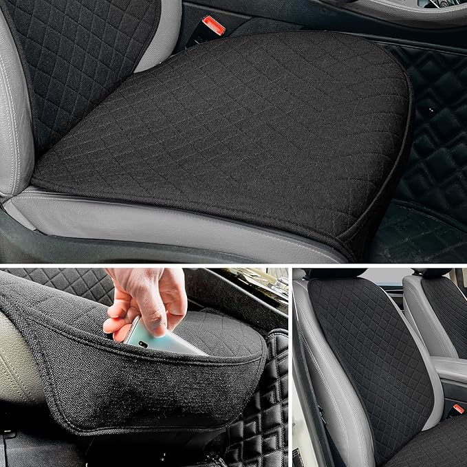 Linen Car Seat Covers Front Seat Covers Breathable Cloth Fabric Car Seat Protector - Universal Fit for Cars, Vans, SUVs, Trucks - 2 Units - Black